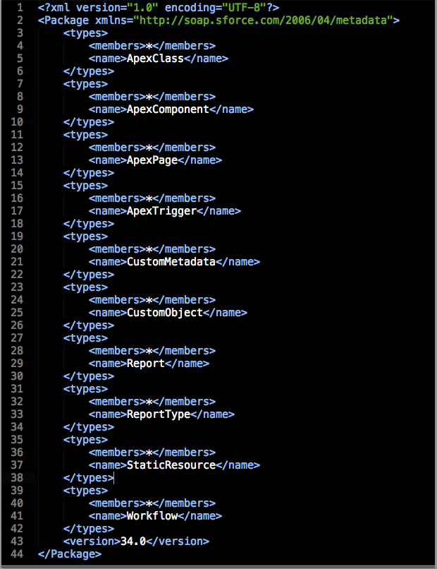 Instructions for getting the package xml file for a metadata backup from Workbench